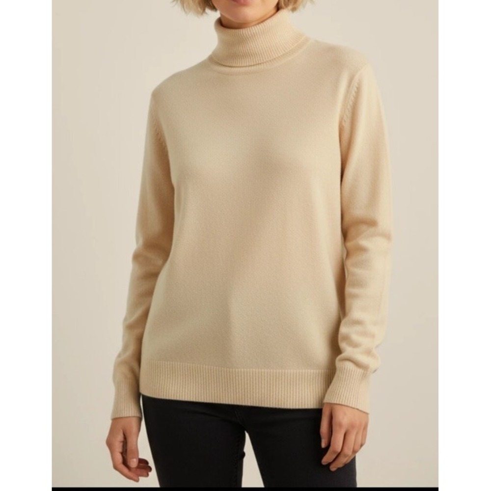 Vintage Country Shop Pale Yellow 100% Cashmere Turtleneck Sweater Women's Large